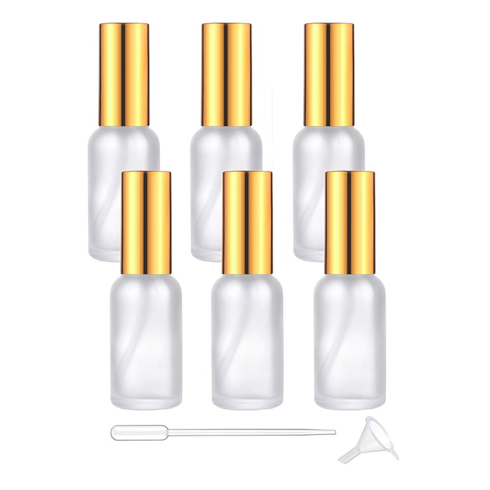 Glass Spray Bottles 6 Pack  Perfume Atomizer Fine Mist for Essential Oils  Frosted Portable Travel Sprayers (30ml/1oz)