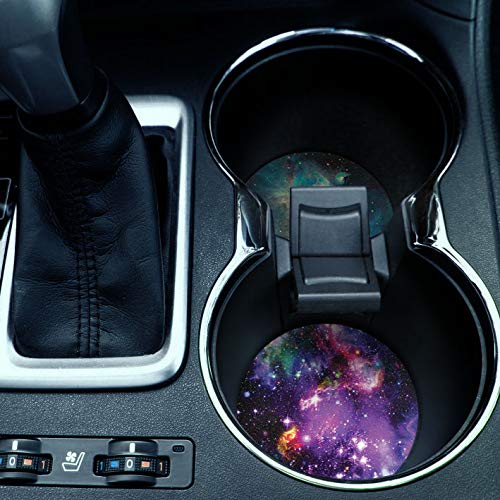 Caribou Coasters, Blue Sky Galaxy Nebula + Purple Nebula Galaxy Design Absorbent Round Fabric Felt Neoprene Car Coasters For Dri