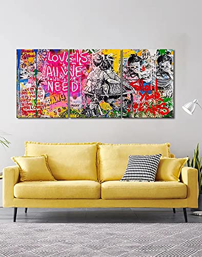 Mamago Banksy Graffiti Wall Art 3 Pieces Motivational Quote Love Is All We Need Canvas Print Poster For Living Room Bedroom Mode