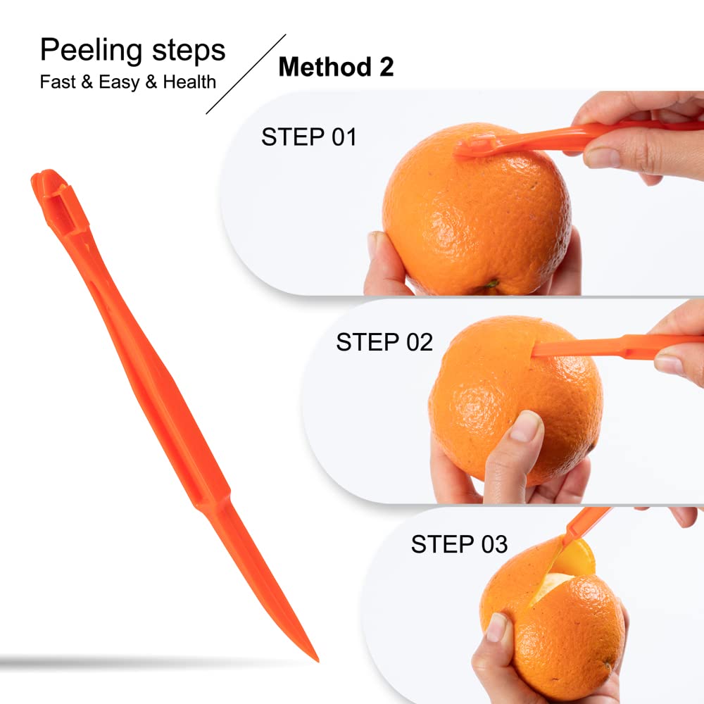 Soft Home Premium Plastic Orange Peeler Lemon Citrus Peel Cutter Vegetable Slicer Fruit Tools (Long Handle Type Orange 2 Pack;Mouse Type random color 1 Pack)