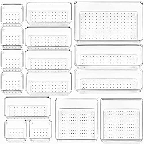 Arto Clear Transparent Acrylic Drawer Organizer Set With Various Size For Bathroom,Bedroom Dresser,Cosmetics Makeup,Kitchen Uten