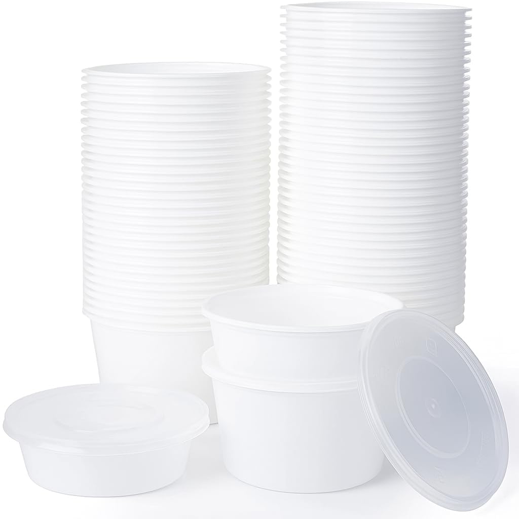 White 500Ml Plastic Food Containers With Lids | Reusable, Microwave & Freezer Safe Storage Box. For Kitchen, Hotels & Food Deliv
