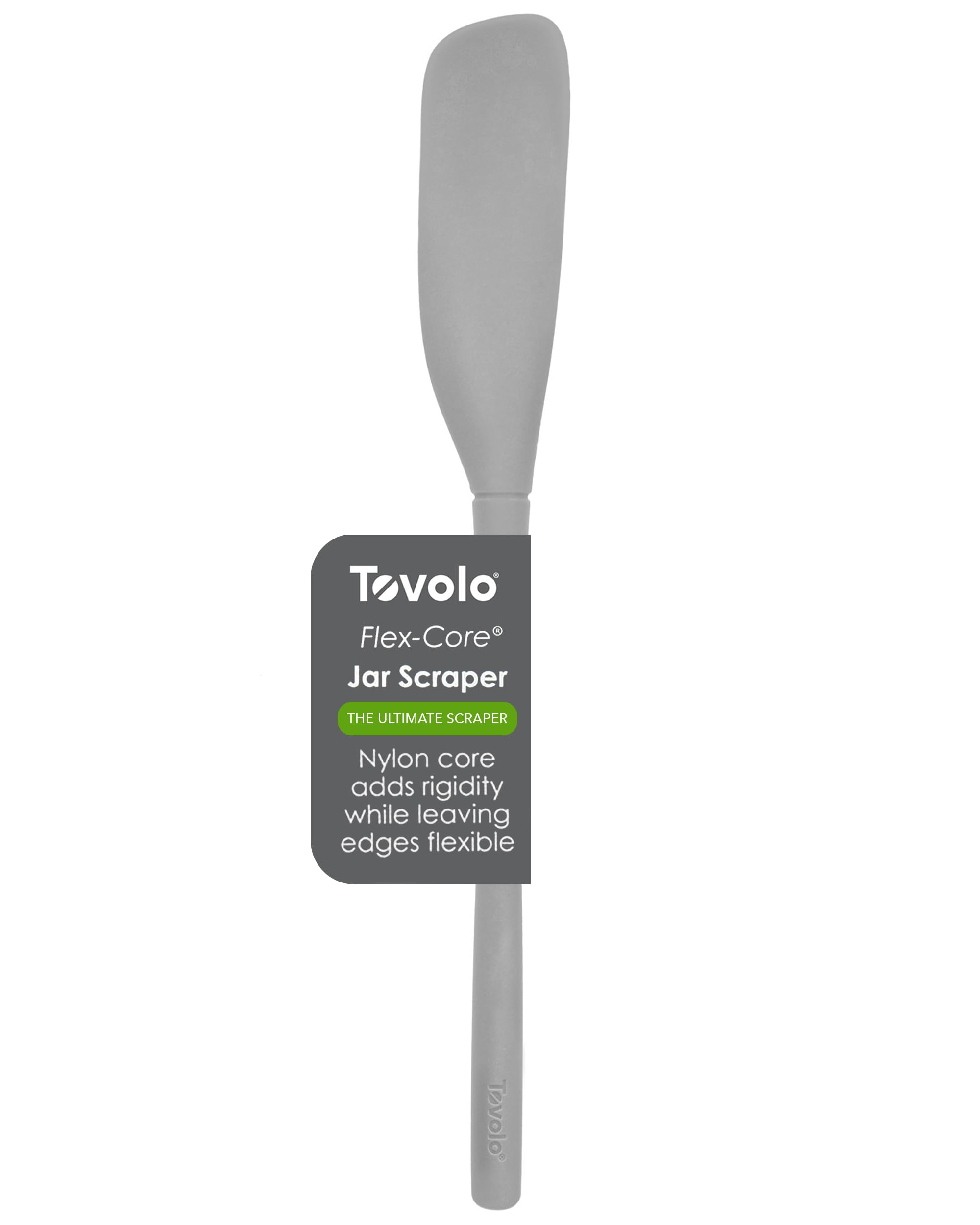 Tovolo Flex-Core Silicone Spatula Jar Scraper, Oyster Gray - Long-Handled Rubber Spatula with Angled Head for Scooping & Scrapin