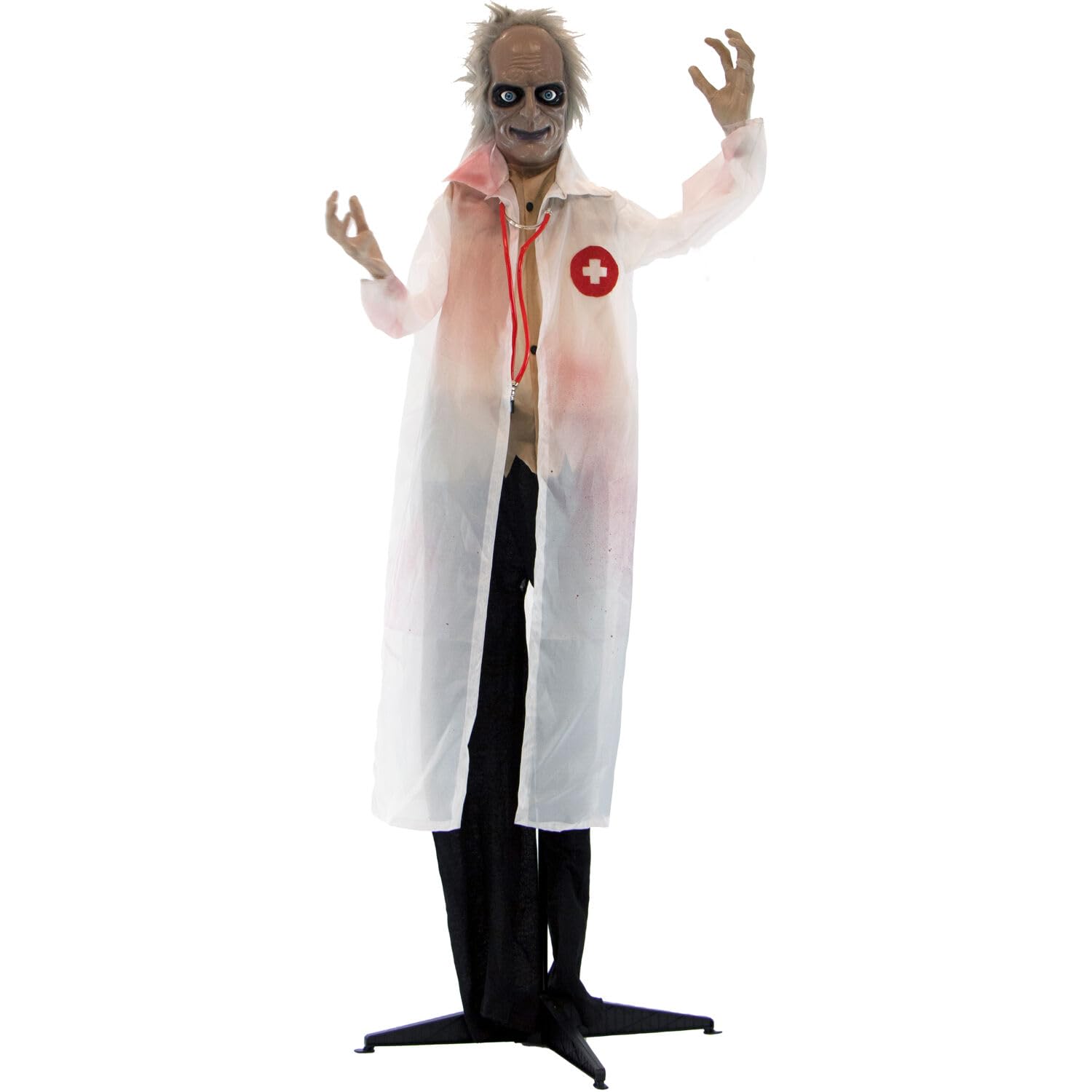 Haunted Hill Farm Life-Size Scary Doctor Animatronic with Touch Activated Lights and Sounds, Battery Operated Indoor or Covered 