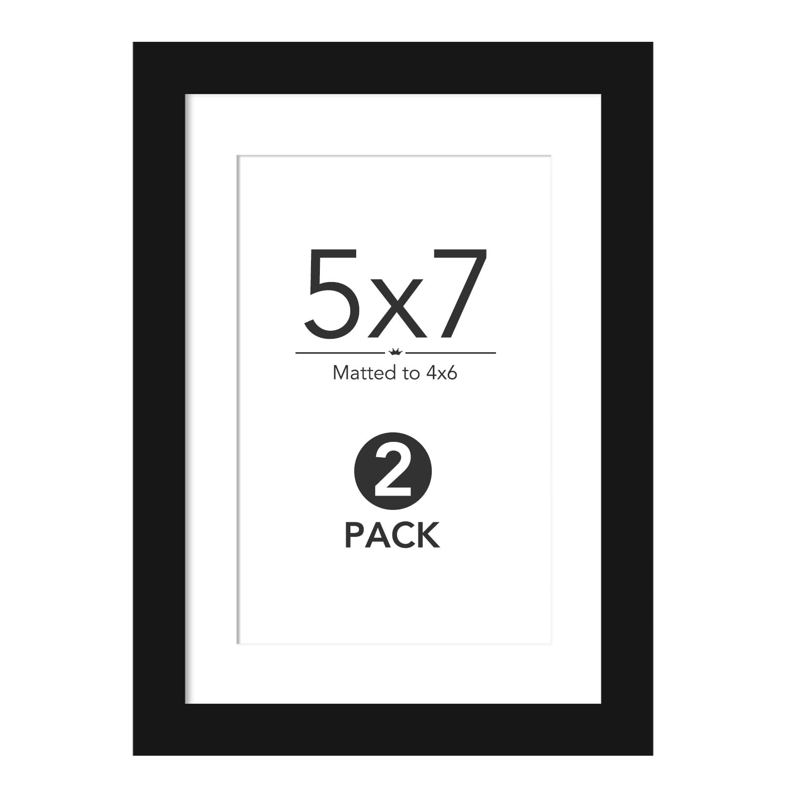 TWING 2 Pack Black 5x7 Matted Picture Frames, Display 4x6 Photos with Mat or 5x7 Without for Tabletop Display