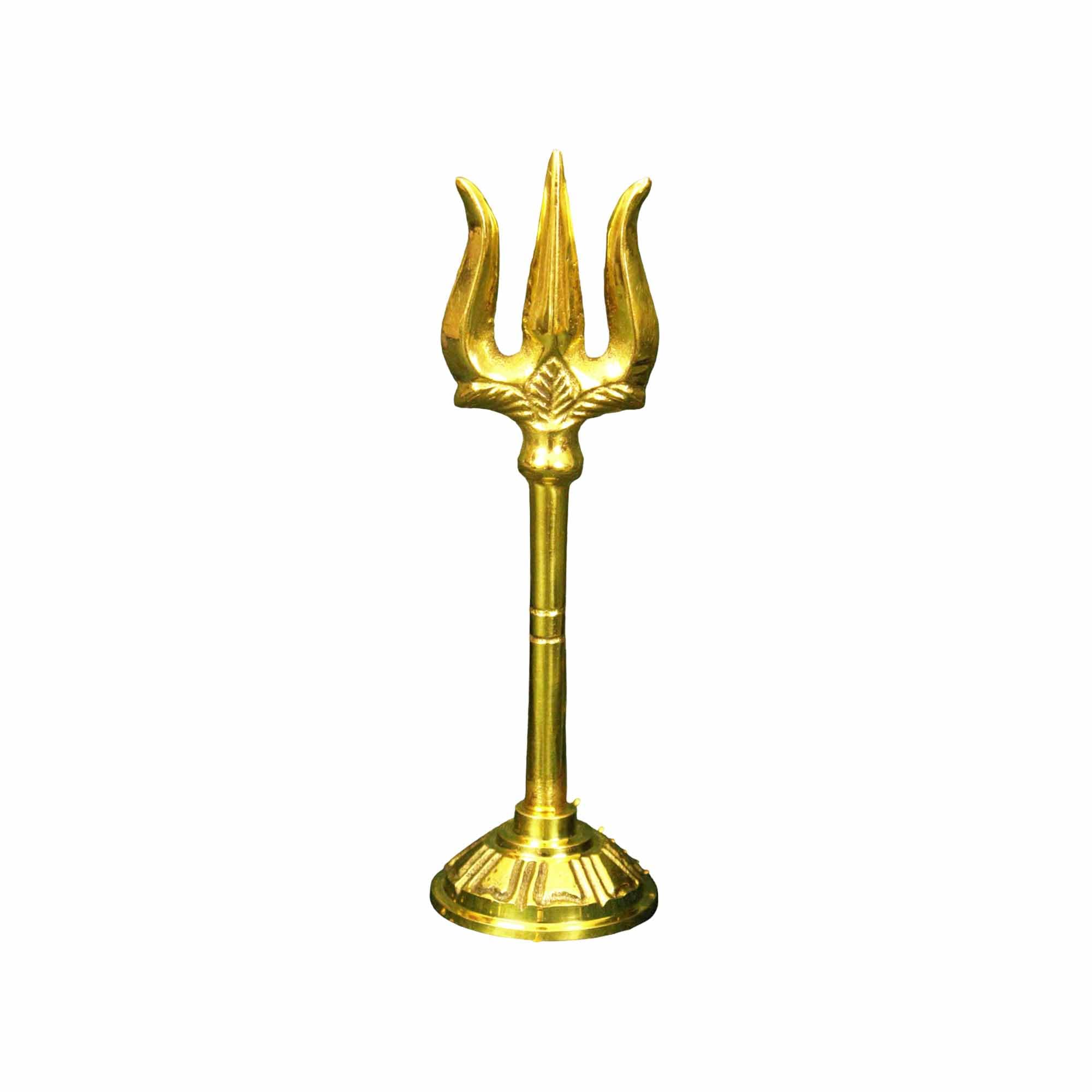 Spillbox Golden Brass Soolam Amman Trishul Brass With Round Base Kali Soolam Idol For Pooja Shiva Brass Thrishul[Weight: 50Gm]- 
