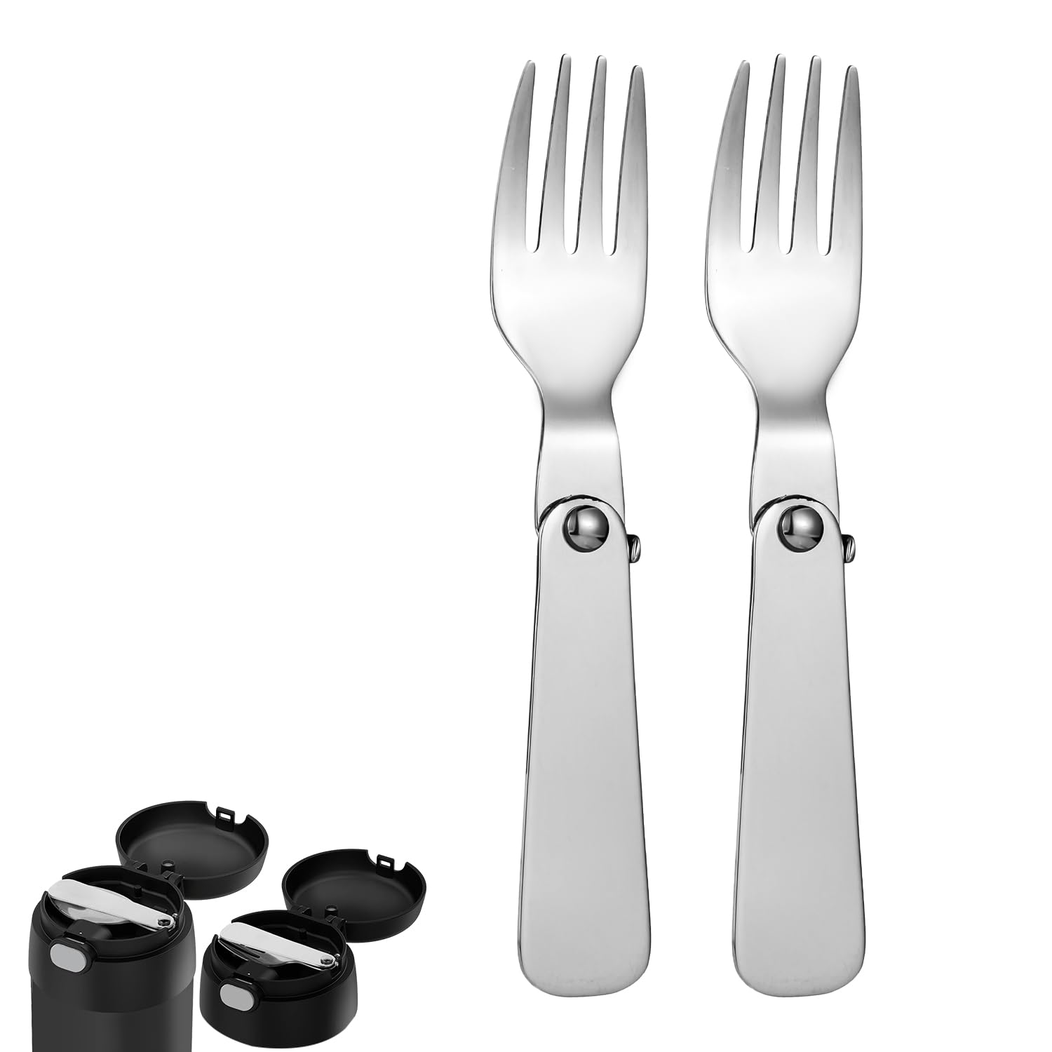 2pcs Replacement Fork for Thermos, Stainless Steel Foldable Folding