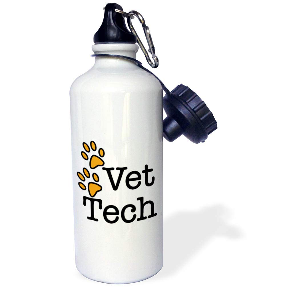 3dRose Vet Tech, Orange Sports Water Bottle, 21 oz, White
