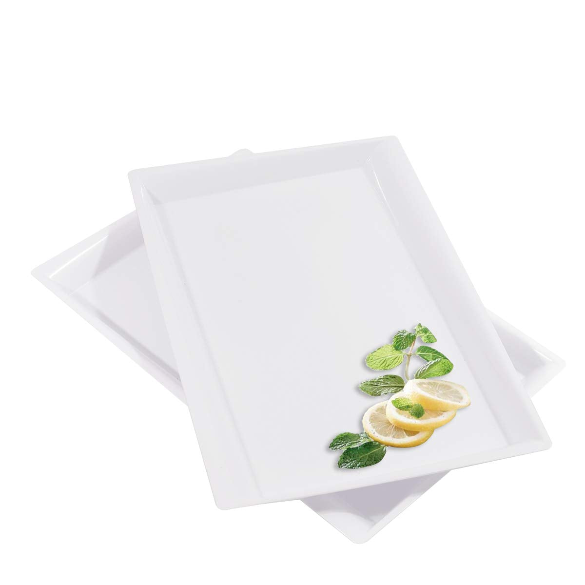 I00000 8 Pack White Plastic Serving Tray, 15'' X 10'' Rectangle Food Trays, Disposable Serving Platter For Parties, Weddings And