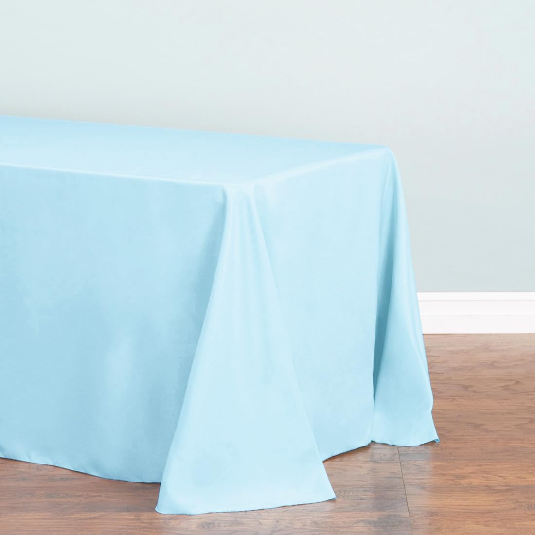 Ltc Linens Bulk 10-Pack Baby Blue Rectangular Tablecloths 90 In X 156 In With Rounded Corners - Table Covers For 8 Ft Table With