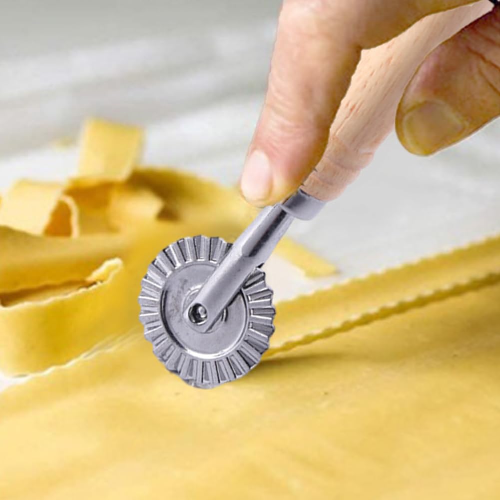 Pastry Wheel Cutter,Pasta Cutter Wheel With Long Wooden Handle,Zinc Alloy Dough Ravioli Cutter Wheel With Roller,Pizza Cutter Wh