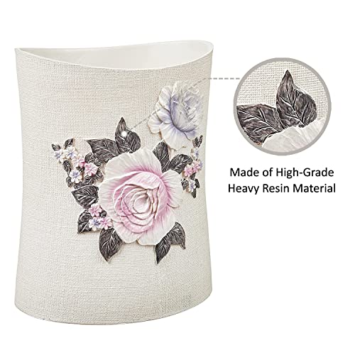 Zahari Home 2pc Michelle Bathroom Set Waste Basket & Tissue Cover Modern Classic Decor Stylish Unique Design Beautiful Floral Bathroom Accessories Set