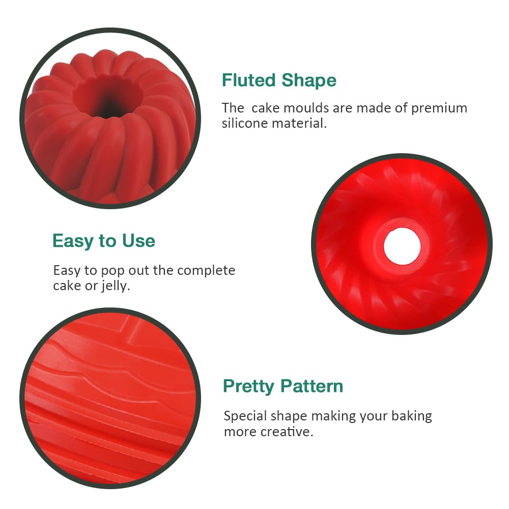 Wisehold Silicone Fluted Cake Pan (5Pc), 6 Inch Diameter, Round Cake Mold, Reusable Silicone Baking Mold Suitable For Making Jel