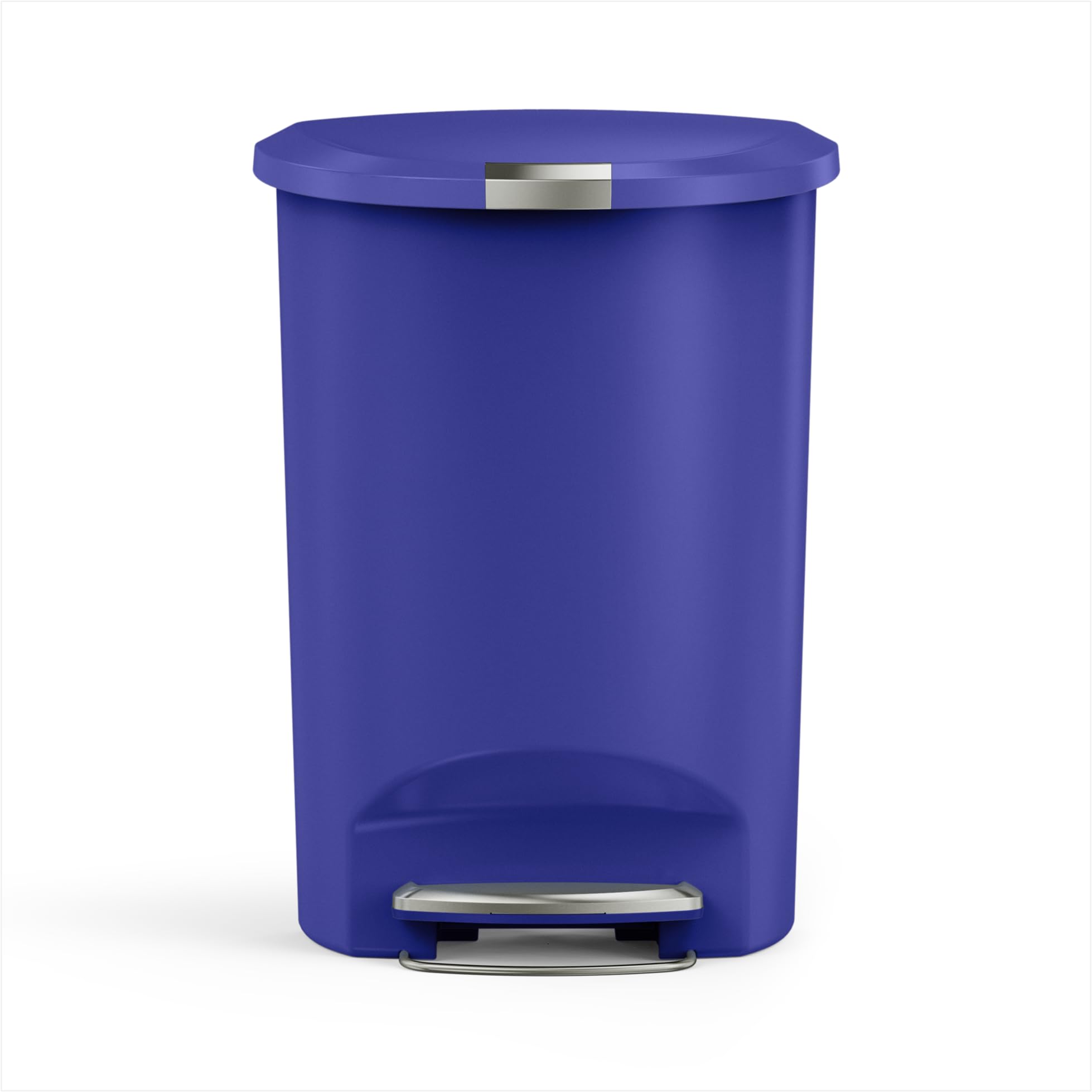simplehuman 50 Liter / 13 Gallon Hybrid Semi-Round Kitchen Step Trash Can with Secure Slide Lock, Indigo Plastic