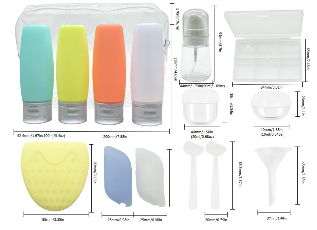 Sprigold 15 Pack Upgrade Travel Bottles Have Built-In Labels Tsa Approved, Bpa Free Travel Size Bottles Containers For Cosmetic