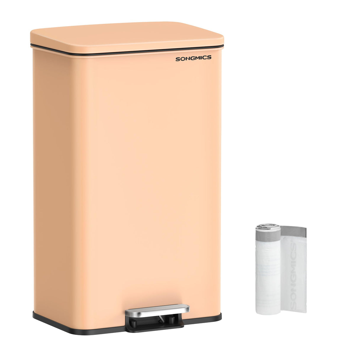 Songmics Kitchen Trash Can, 10.5 Gallon (40 L) Garbage Can, Large Step Trash Bin With Lid, Stainless Steel, Soft Close, 15 Trash
