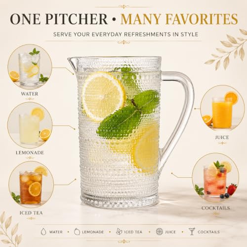 Bombay Hobnail Glass Pitcher for Juice and Lemonade | 32 oz