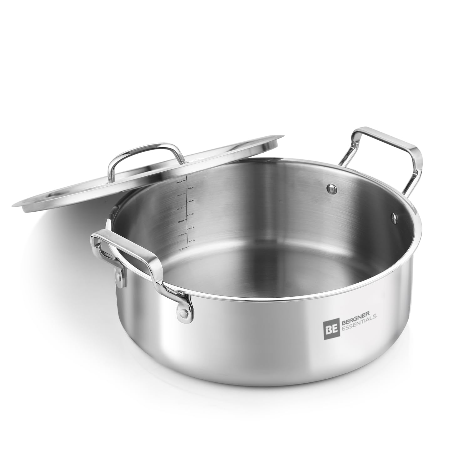 Bergner Be Essentials Triply Stainless Steel 32 Cm Shallow Biryani Pan With Stainless Steel Lid, 8.6 L Shallow Tope/Langri For B