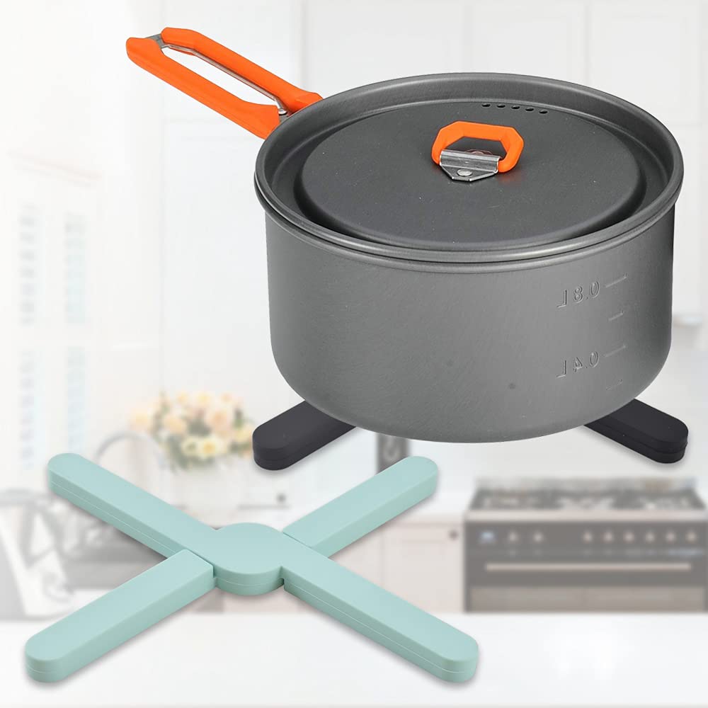 Newk Non-Slip Foldable Silicone Trivets For Hot Dishes, 4 Pack Eco Expanding Silicone Pot Holder, Hot Pad, Collapsible Cross Des