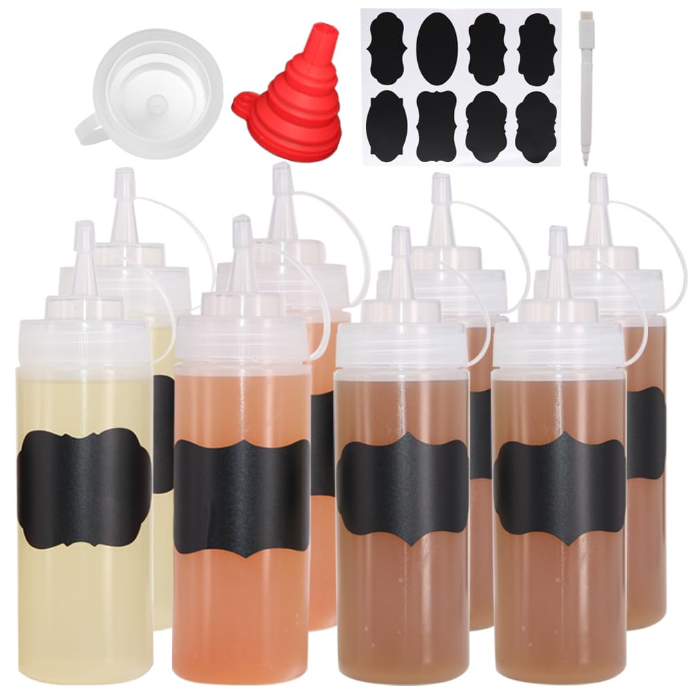 Belinlen 8 Pack 12 Oz Plastic Squeeze Squirt Condiment Bottles With Twist On Cap Lids - Perfect For Condiments, Oil, Icing, Liqu