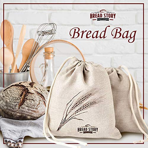Linen Bread Bags - 2-Pack 11 X 15 Inch Ideal For Homemade Bread, Unbleached, Reusable Food Storage, Housewarming, Wedding Gift,