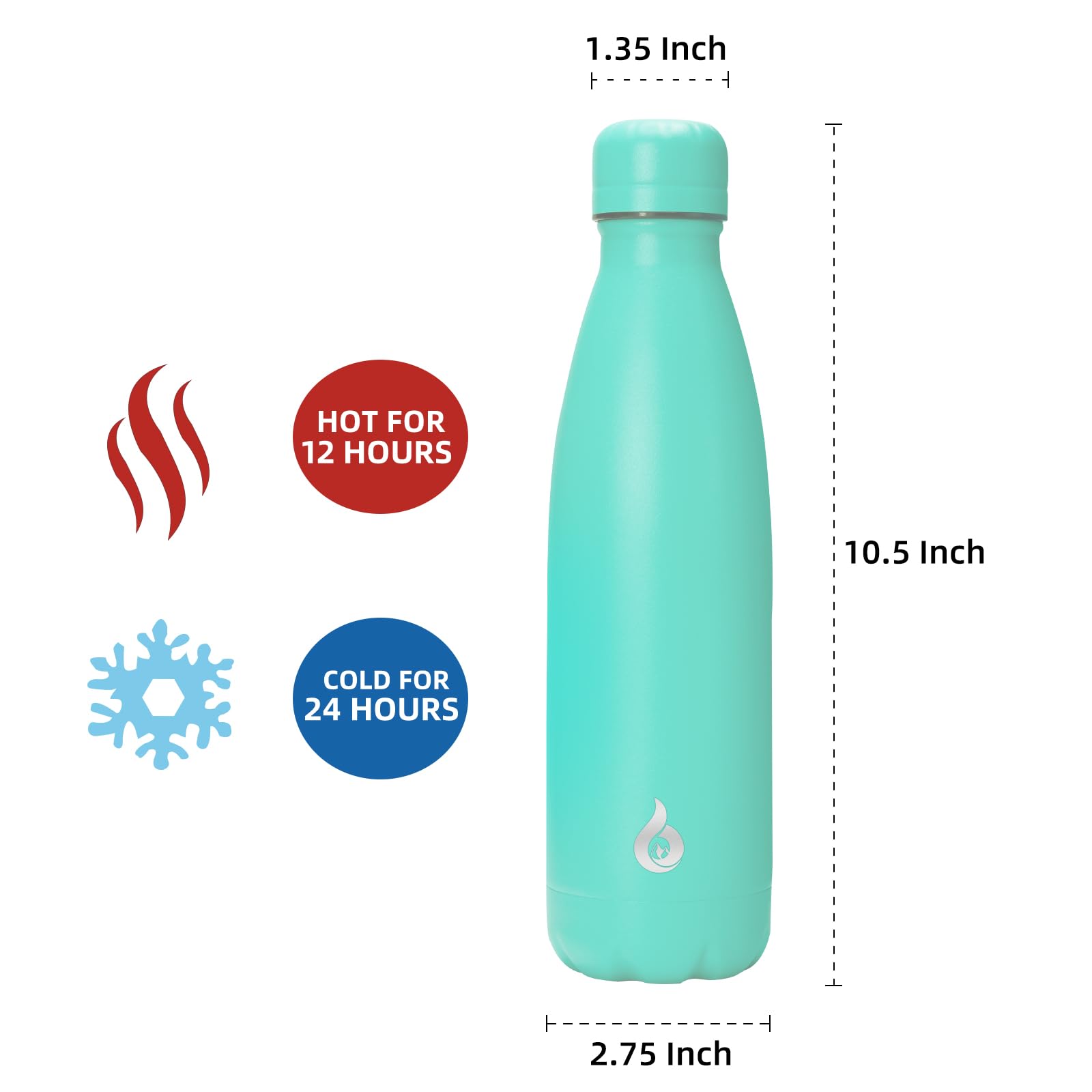Bjpkpk Stainless Steel Water Bottles 17Oz Insulated Water Bottle For Travel, Dishwasher Safe,Turquoise