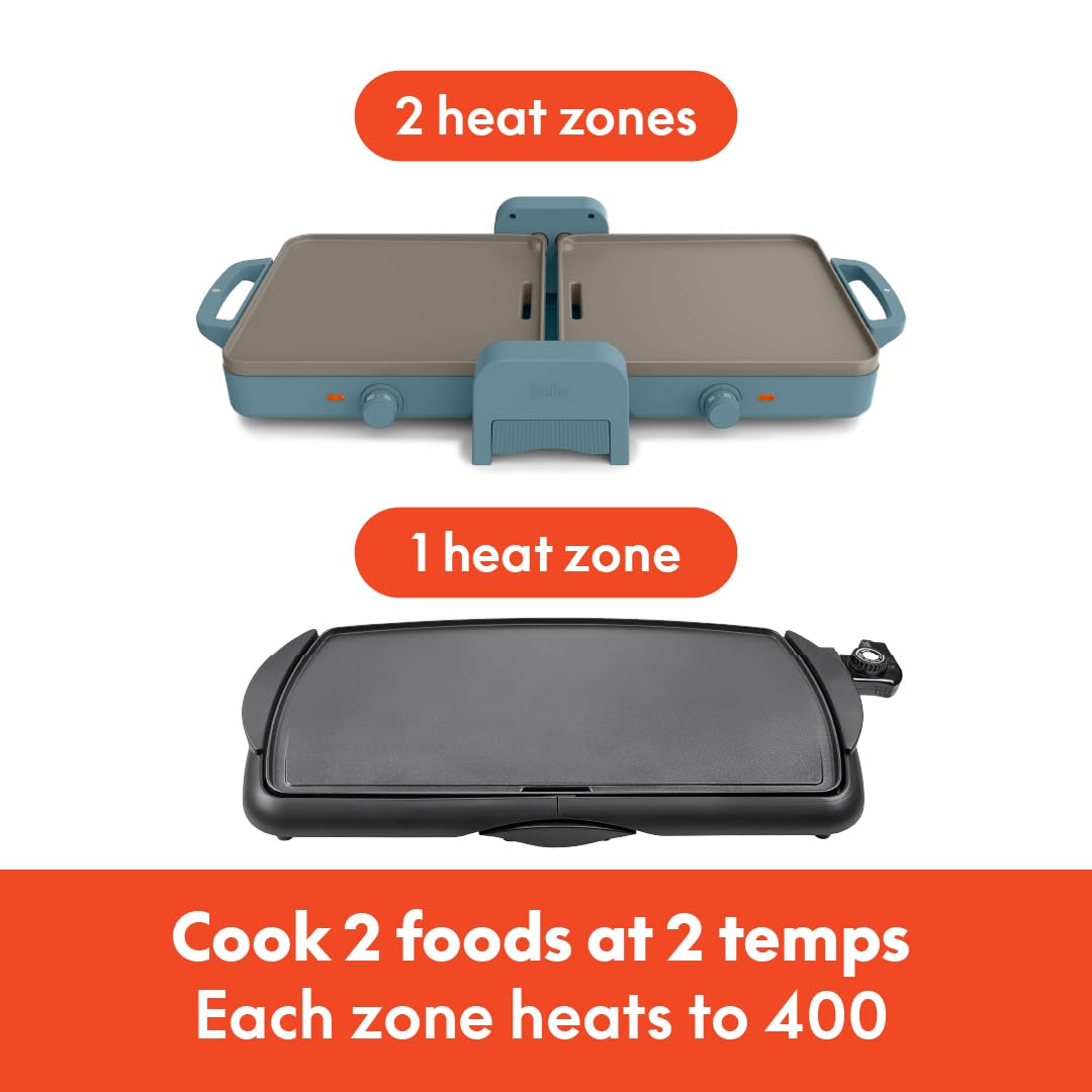 Bella 10X 20 Ceramic Fold-N-Store Dual Temp Griddle, Fits-Anywhere Kitchenware, Evergood Ceramic Nonstick Coating, 2 Tempera