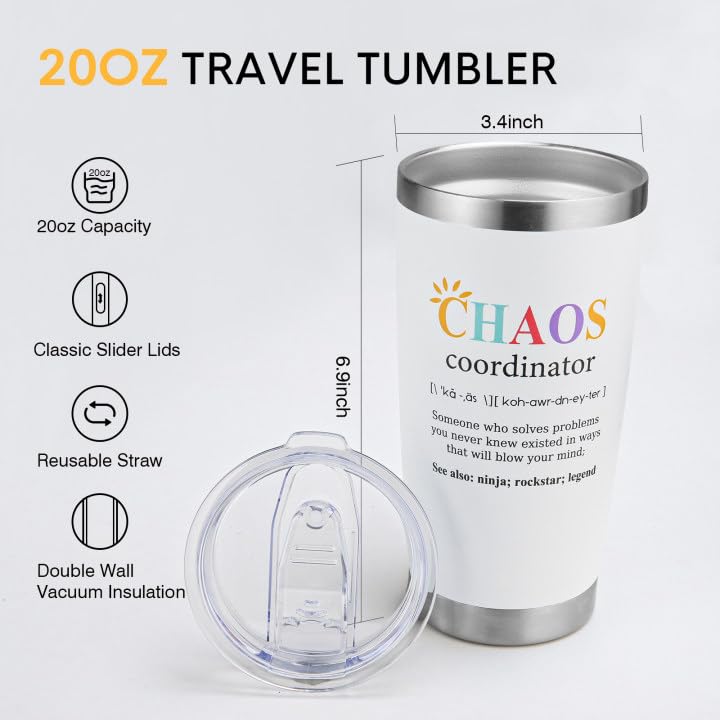 NOWWISH Chaos Coordinator Tumbler 20oz, Christmas Thank You Gifts for Women, Boss, Coworker, Teacher, Nurse, Insulated Stainless