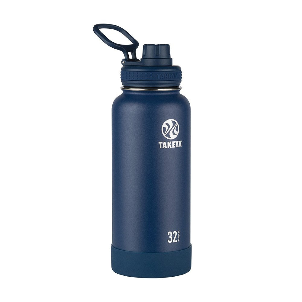 Takeya Actives 32 Oz Vacuum Insulated Stainless Steel Water Bottle With Spout Lid, Premium Quality, Midnight Blue
