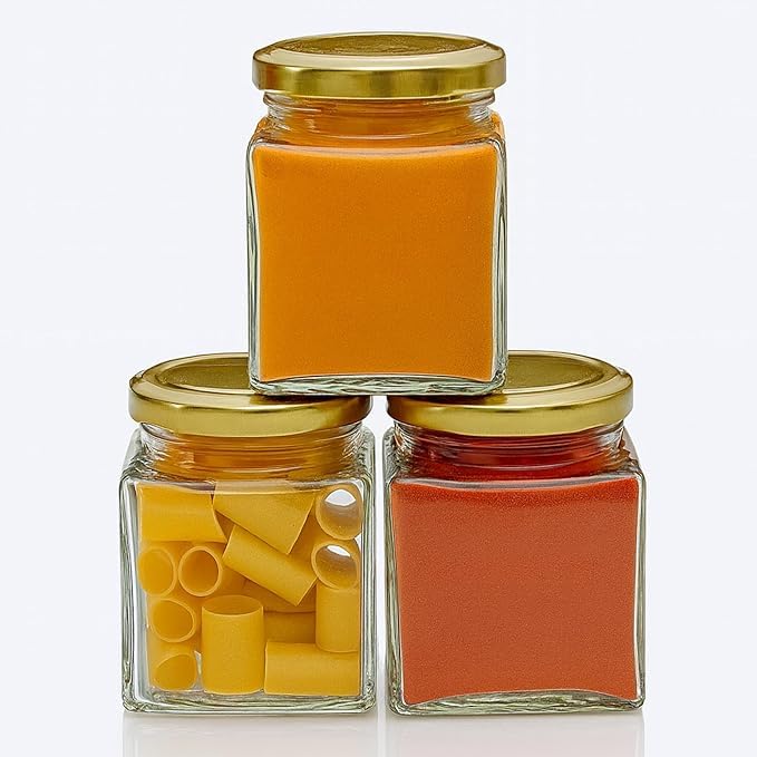 Machak Square Glass Jar 250 Ml With Airtight Lid For Kitchen Storage, Black (3 Pieces)