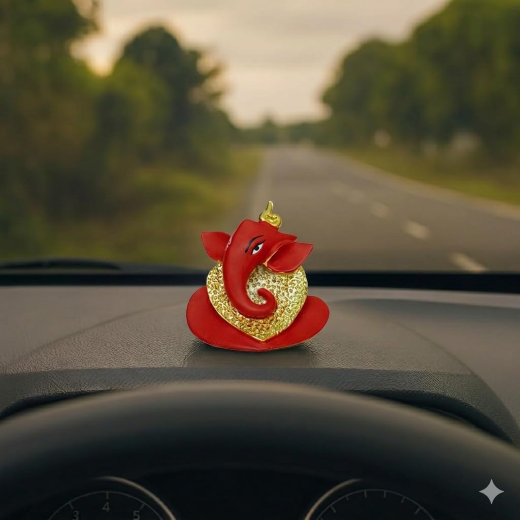 Aarya24Kt Heart Ganesha - 24Kt Gold Plated Idol For Car Dashboard, Pooja Room, Office,Gift & Home Temple | Ganesha Idol For Posi