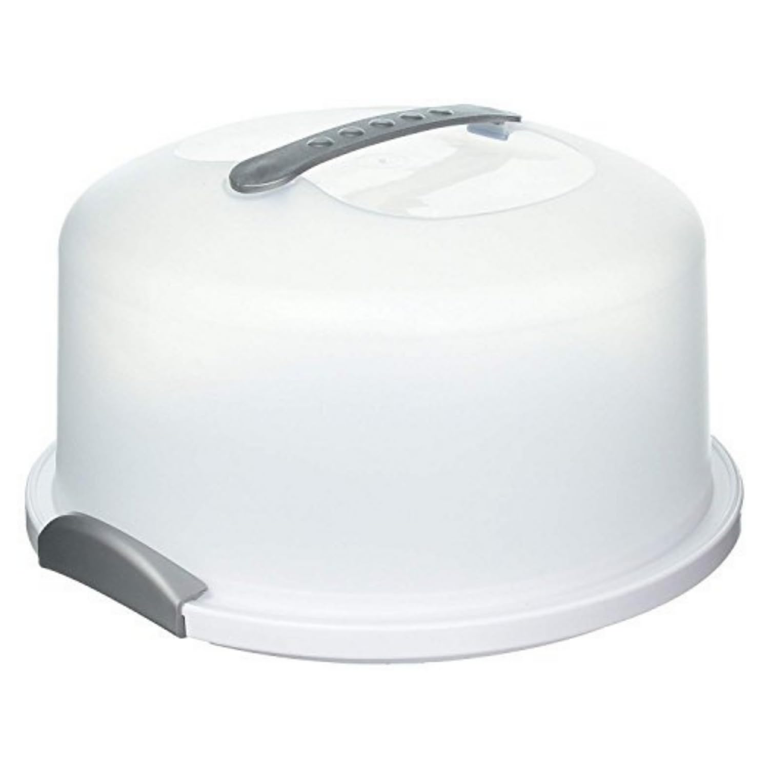 Joey'Z Extra Large Cake Carrier/Storage Container With Server Holds Up To 12 Inch 3-Layer Cake, White Gray Translucent Dome - Tr