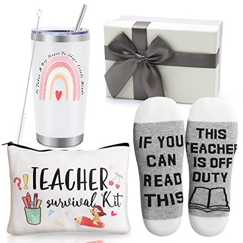 Best Teacher Appreciation Gifts 20 OZ Insulated Tumbler for Women Teacher Gifts Unique Gifts Ideas for Students - Funny Socks Thank You Basket Box for New Teachers Personalized Teachers Day Gifts