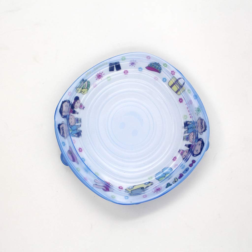 Flexible Silicone Stretch Lids Round Reusable Food Covers For Bowl Cup Dish Silicone Food Wrap Food Grade 6Pcs (Blue)