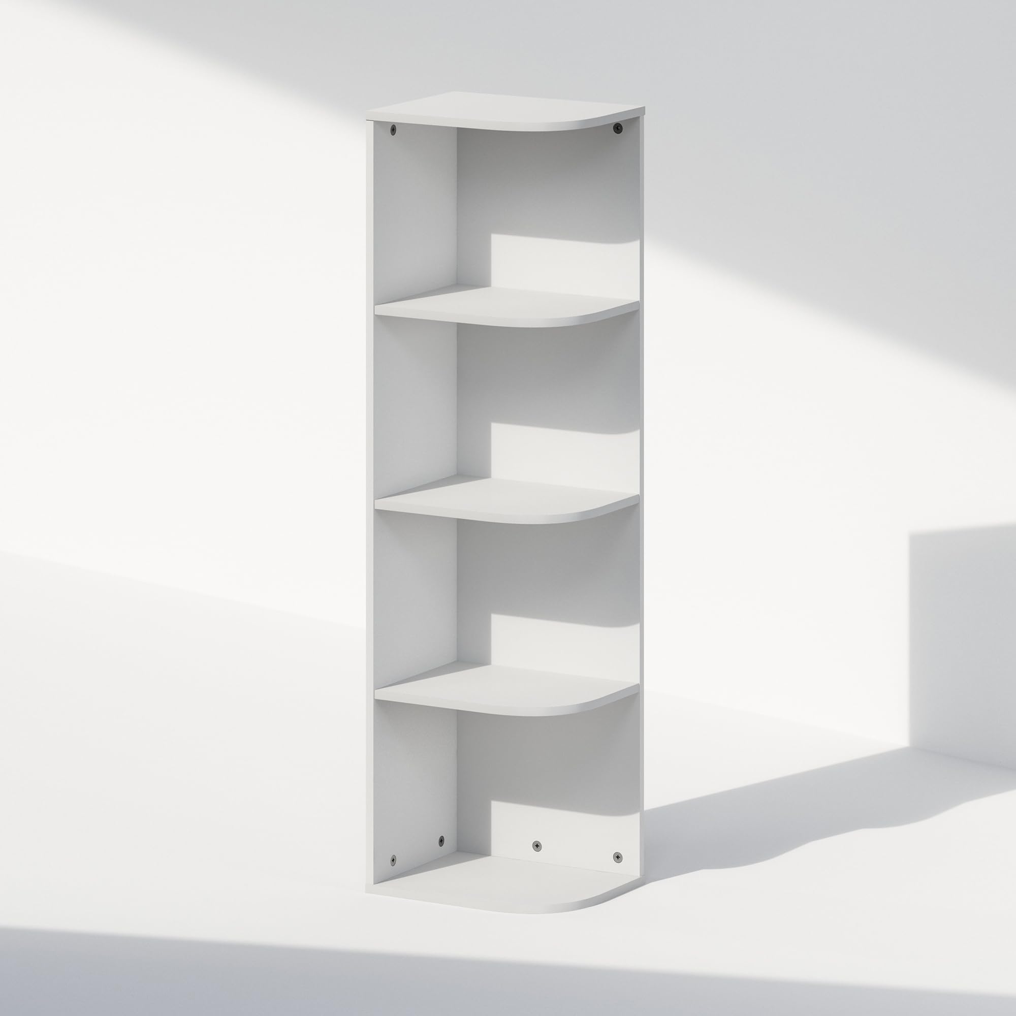 Furinno Reed 4-Tier Space Saving Corner Storage Display Shelf, White