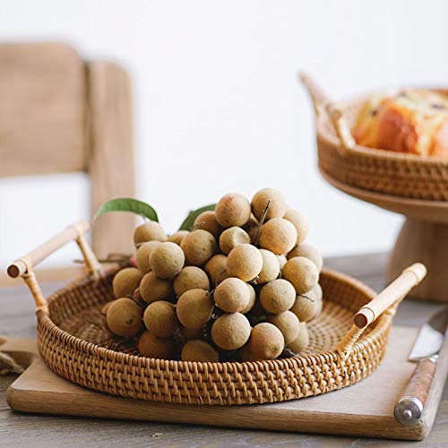 Decrafts Round Rattan Tray Woven Bread Basket With Handles Small Cracker Tray For Serving Dinner Parties Coffee Table Tea (Natur
