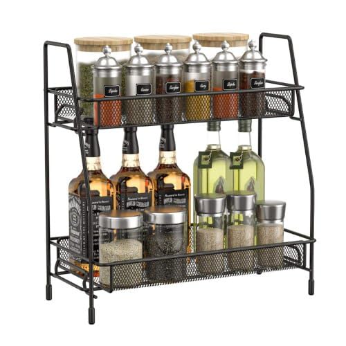 Haxhiro Spice Rack | Kitchen Organizer | 2Tier Shelf | Countertop Storage | Metal Spice Stand | Seasoning Rack | Bathroom Organ