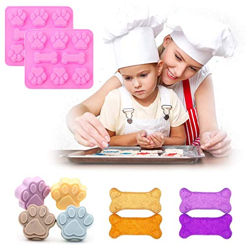 Bamutu Puppy Dog Paw & Bone Shaped Chocolate Silicone Mold 2Pcs-8 Cavity Candy Cookie Silicone Mould Ice Cube Tray Homemade Dog