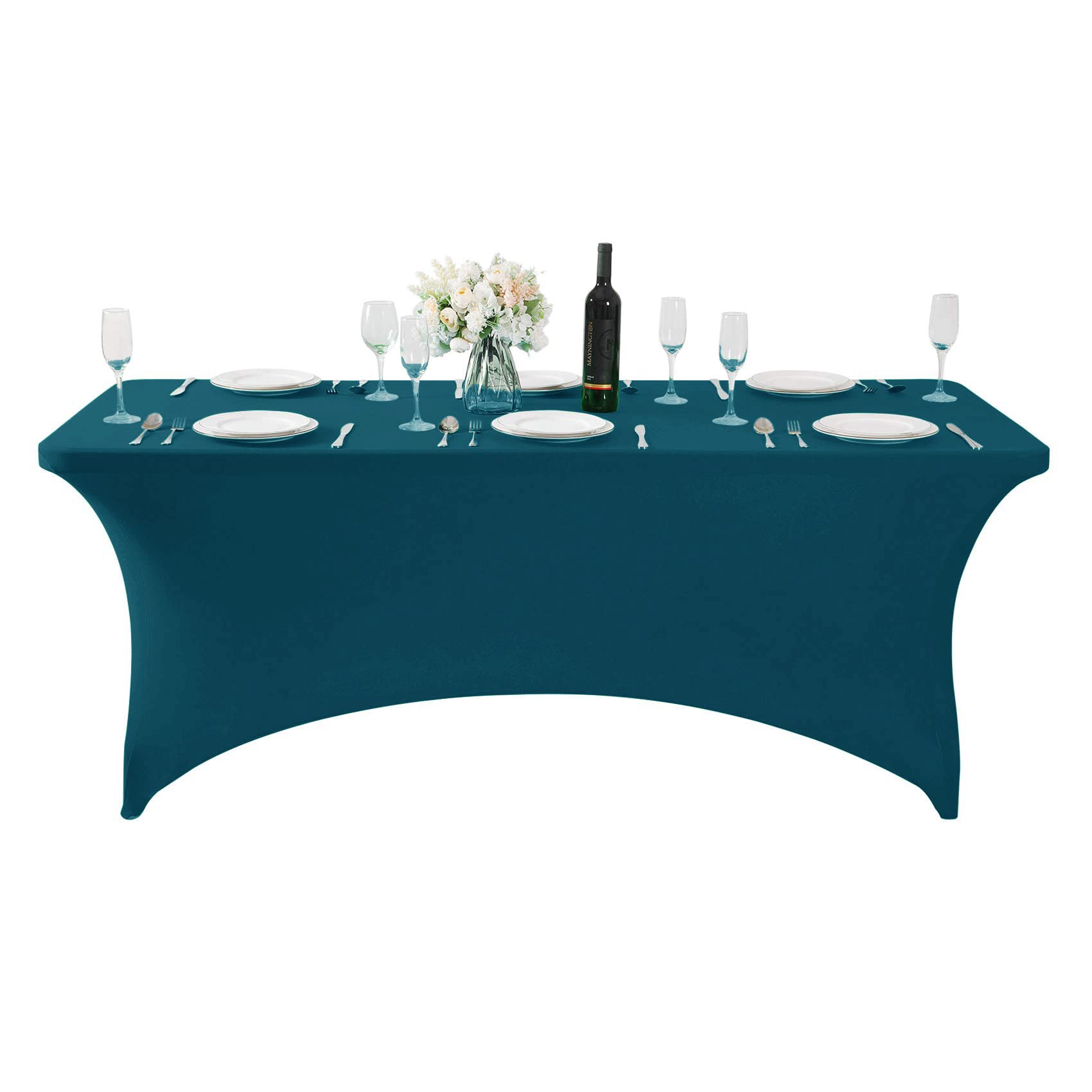 Hezuzo Spandex Table Cover For 6Ft Table Universal Fitted Stretch Tablecloth For Party, Banquet, Wedding And Events-Peacock