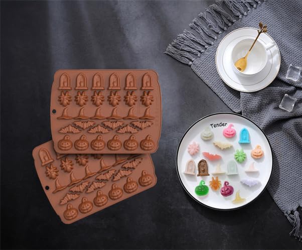 Silicone Molds Halloween Candy Molds Pumpkin Rip Gravestone Spider Bat Witch Hat Shape Gummy Mold For Fondant Cupcake Decorattio