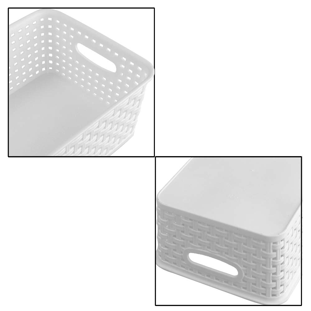Annkkyus 6-Pack White Storage Plastic Baskets, Plastic Weave Basket For Organizing