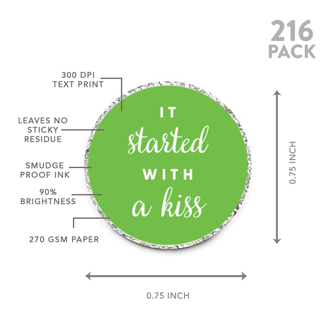 Andaz Press Chocolate Drop Labels Trio, Fits Kisses, Wedding Bridal Shower, Kiwi Green, 216-Pack
