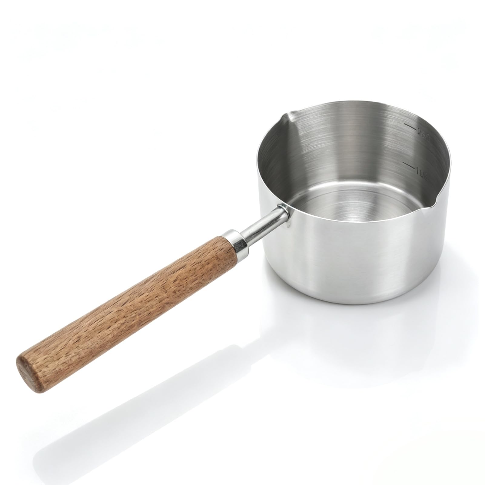 Mini Butter Warmer, Stainless Steel Mini Sauce Pan Cooking Pot 200ml Small Saucepan with Wood Handle Portable Milk Warmer Chocol
