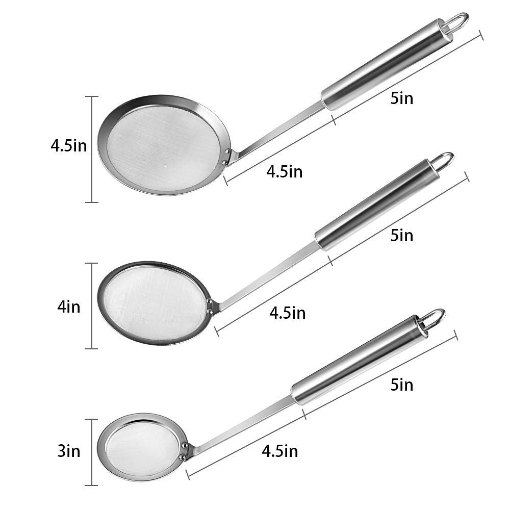 Picowe 3 Pack Skimmer Spoon Stainless Steel Hot Pot Fat Fine Mesh Skimming Grease And Foam Strainer Oil Filter Cooking Mesh Food