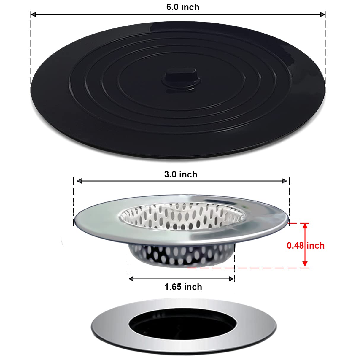 Huntonry 2Pcs Bathtub Strainer Stopper Kit, Shower Drain Hair Catcher With Large Stopper, Bathroom Drain Cover, Hair Filter For