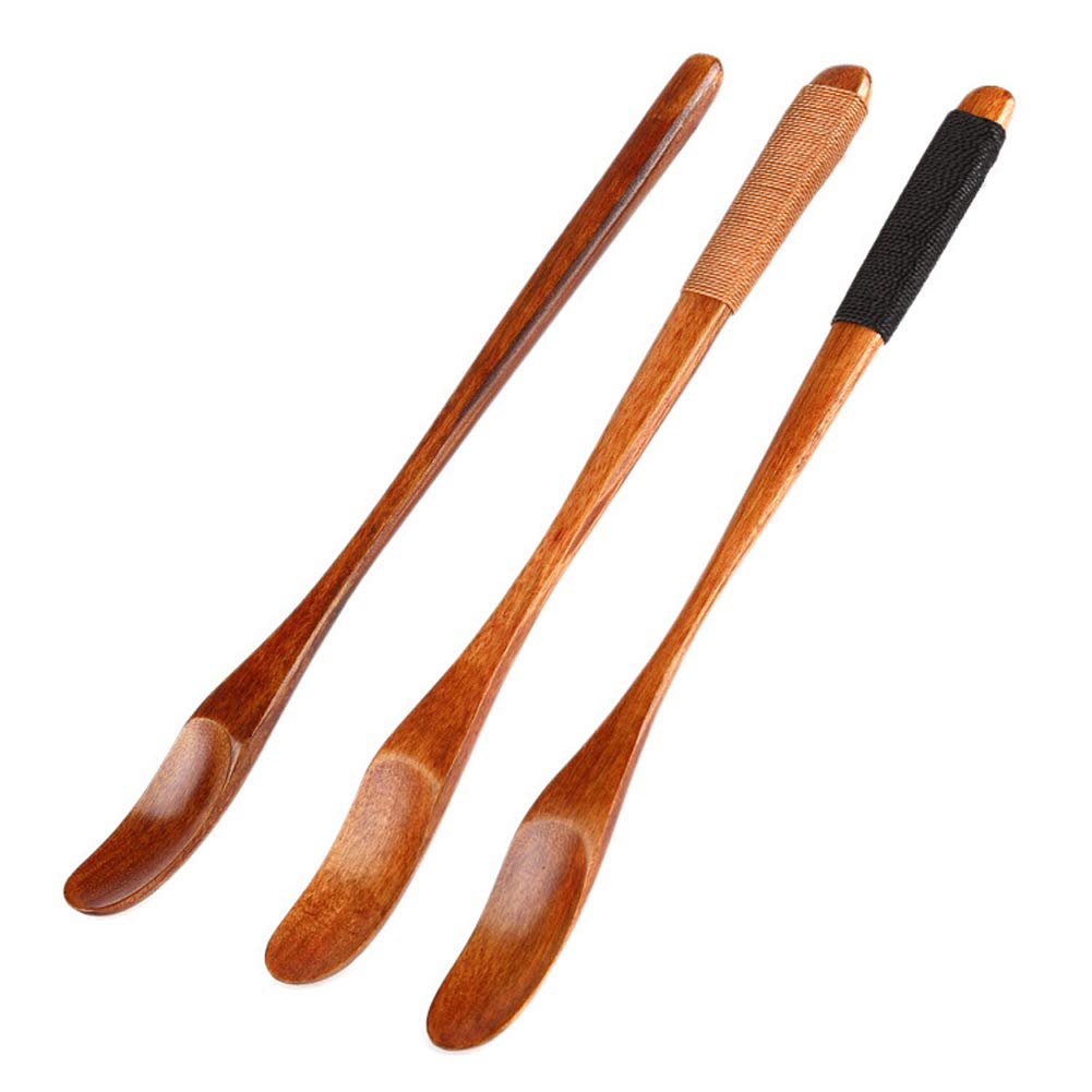 Handmade Natural Wooden Mixing Spoons For Milk Honey 8'' Long Handle Teaspoon Coffee Spoon Stir Stick Set Of 3