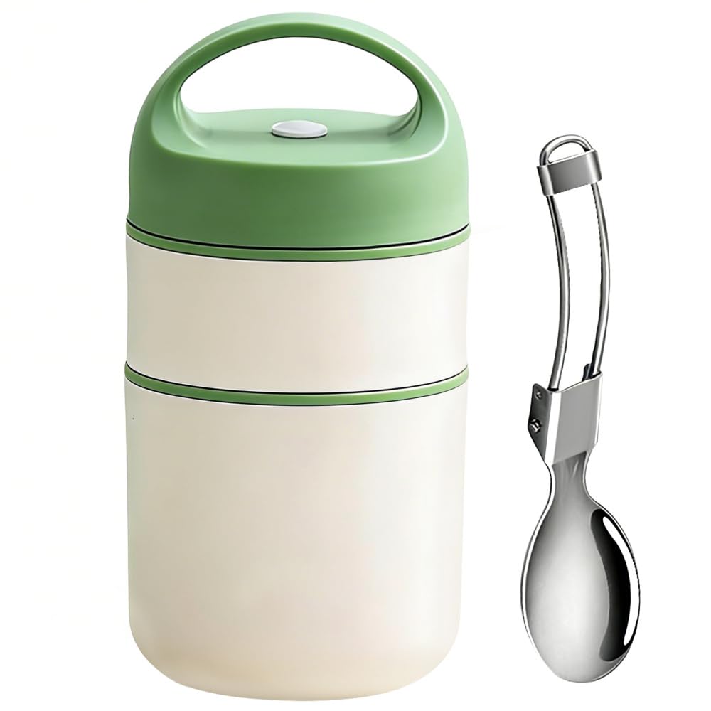 304 Stainless Steel Insulated Food Flask, Heat Retention Breakfast Cup with Removable 2 Layer Compartment, Leak Proof Lunch Cont