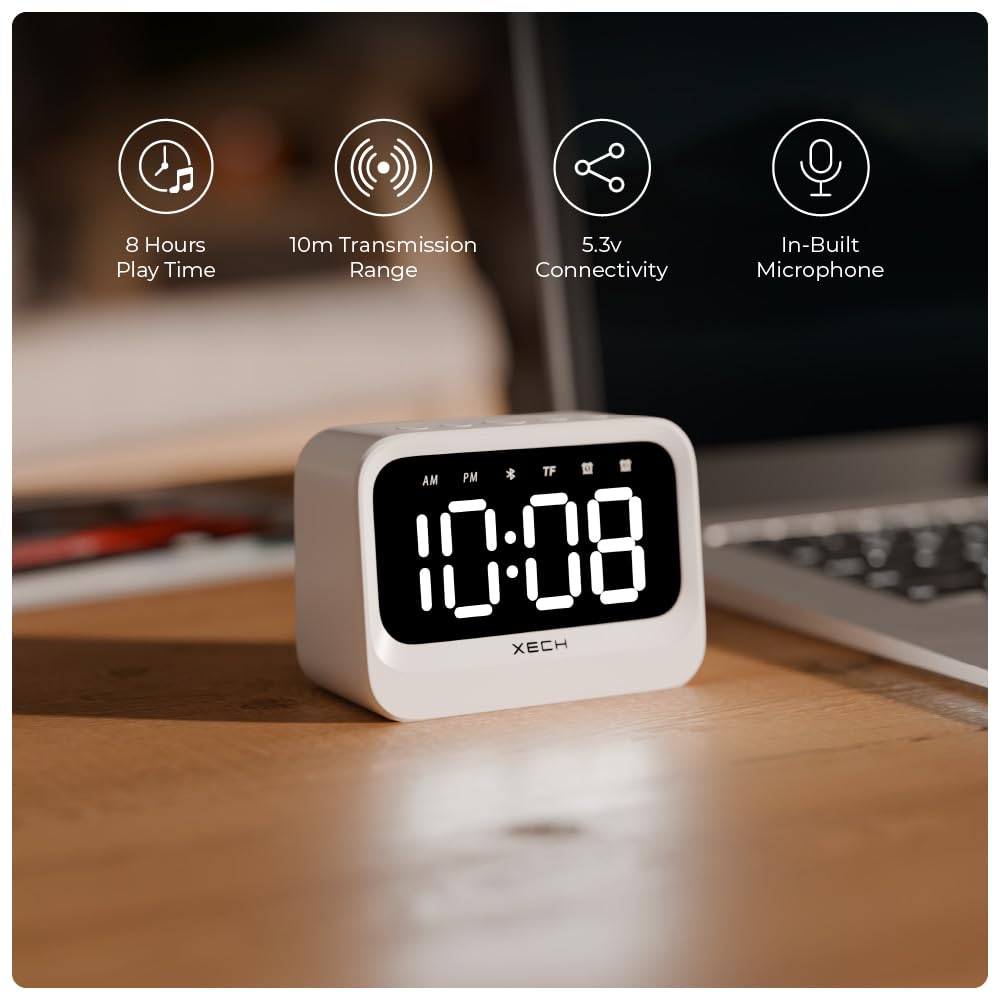 Xech Plastic Alarm Clock For Students And Heavy Sleepers Mini Digital Clock With Speaker Dual Alarm Usb C Powered Loud Alarm For
