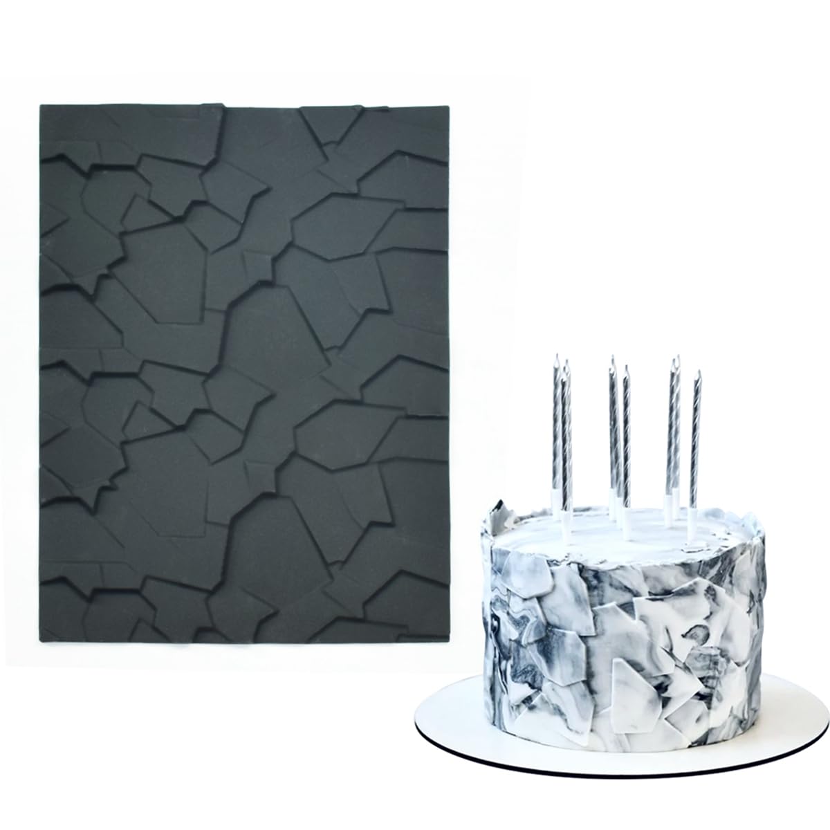 mostsom Fondant Silicone Mold for Cake Decoration Cake Border Stone Patter Impression Mat Fondant Embossing Stencil for DIY Cook