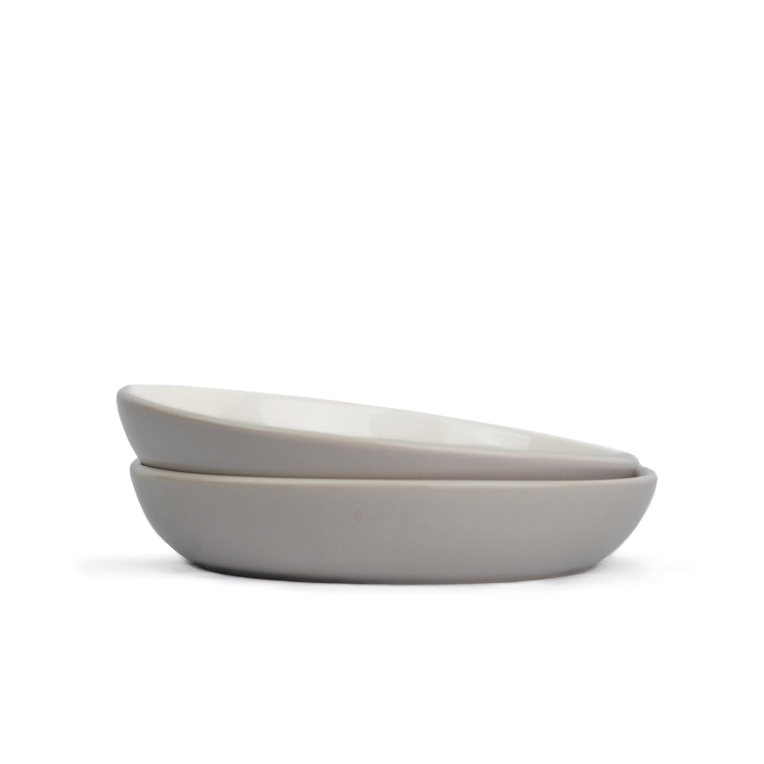 Shay Ceramic Pasta Bowl Set, 22Cm, 2 Pc S, Grey Outside | Glossy Finish | Stoneware Ceramic Serving Bowls | Pasta Plate | Deep P